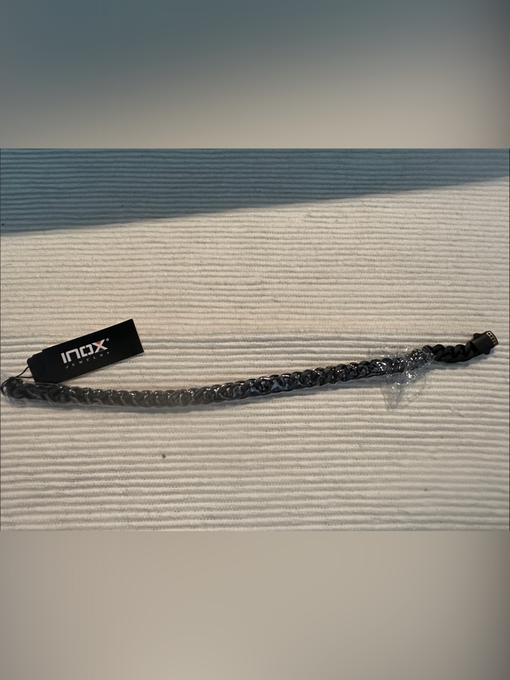 INOX Men’s Black Braided Chain Bracelet with Secure Clasp